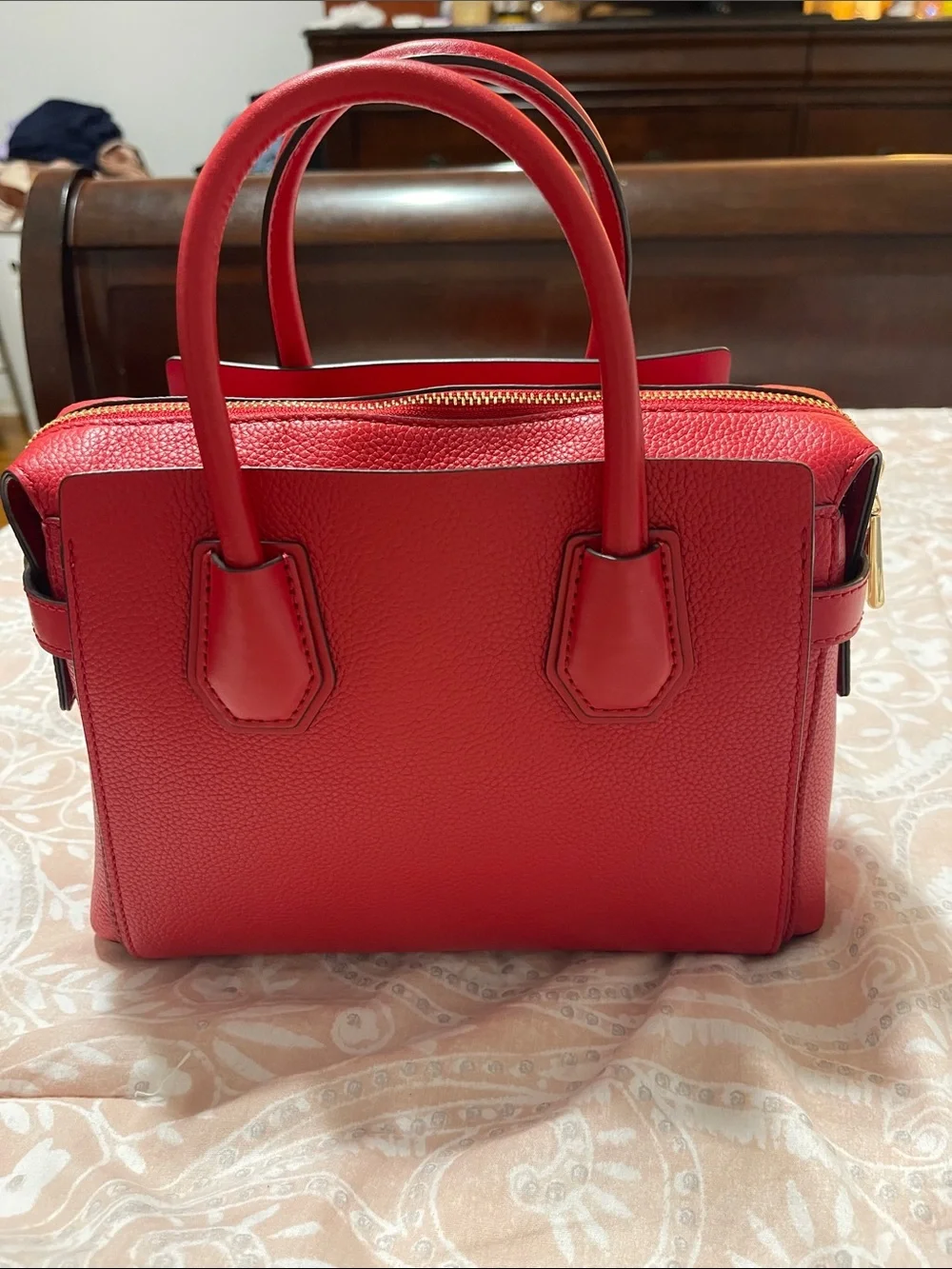 Michael Kors Red Pebbled Leather Satchel with Gold Hardware